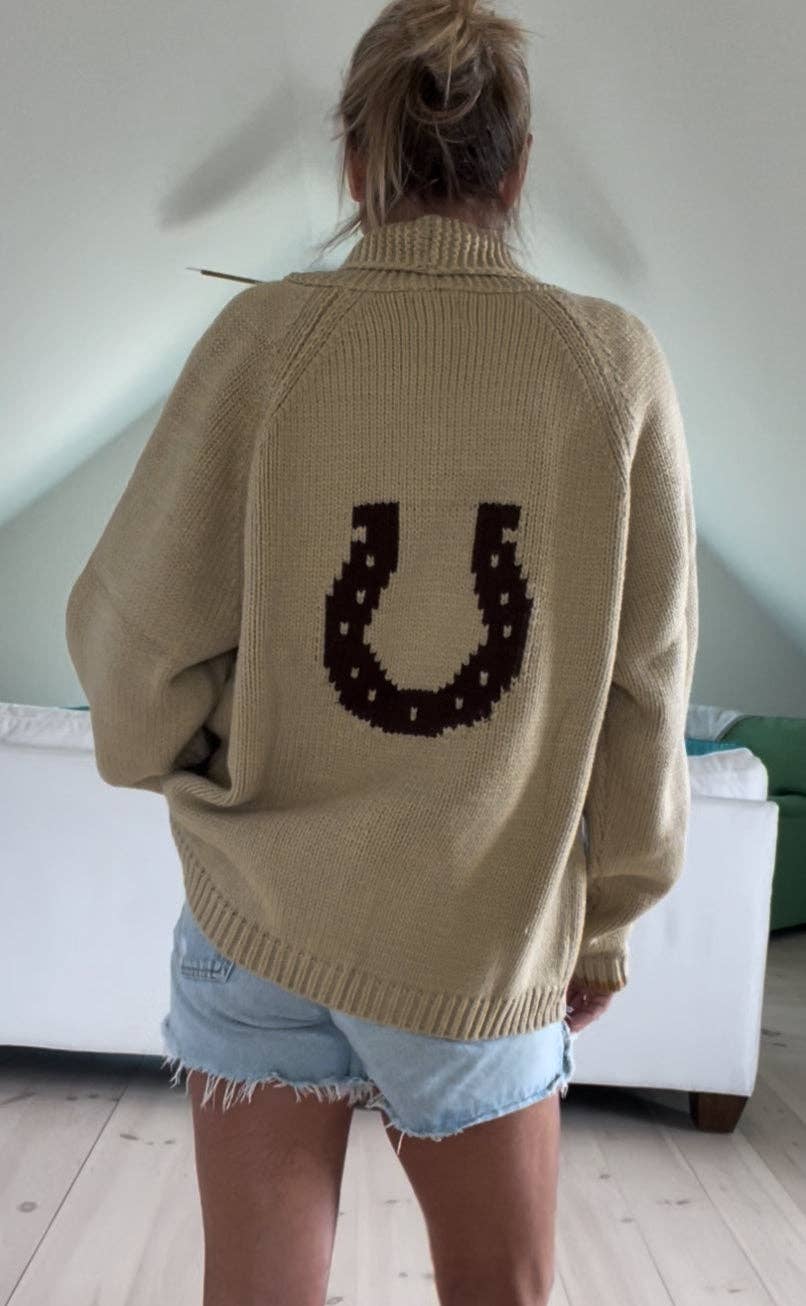 Vintage Horseshoe Varsity Cardigan in Camel: Xs/s