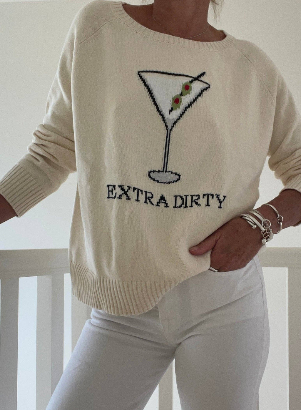 Extra Dirty Martini Cotton Sweater Ivory: M