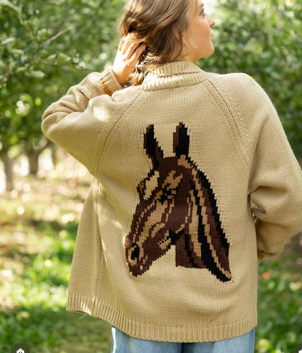 Vintage Horse Varsity Cardigan in Camel: M/L