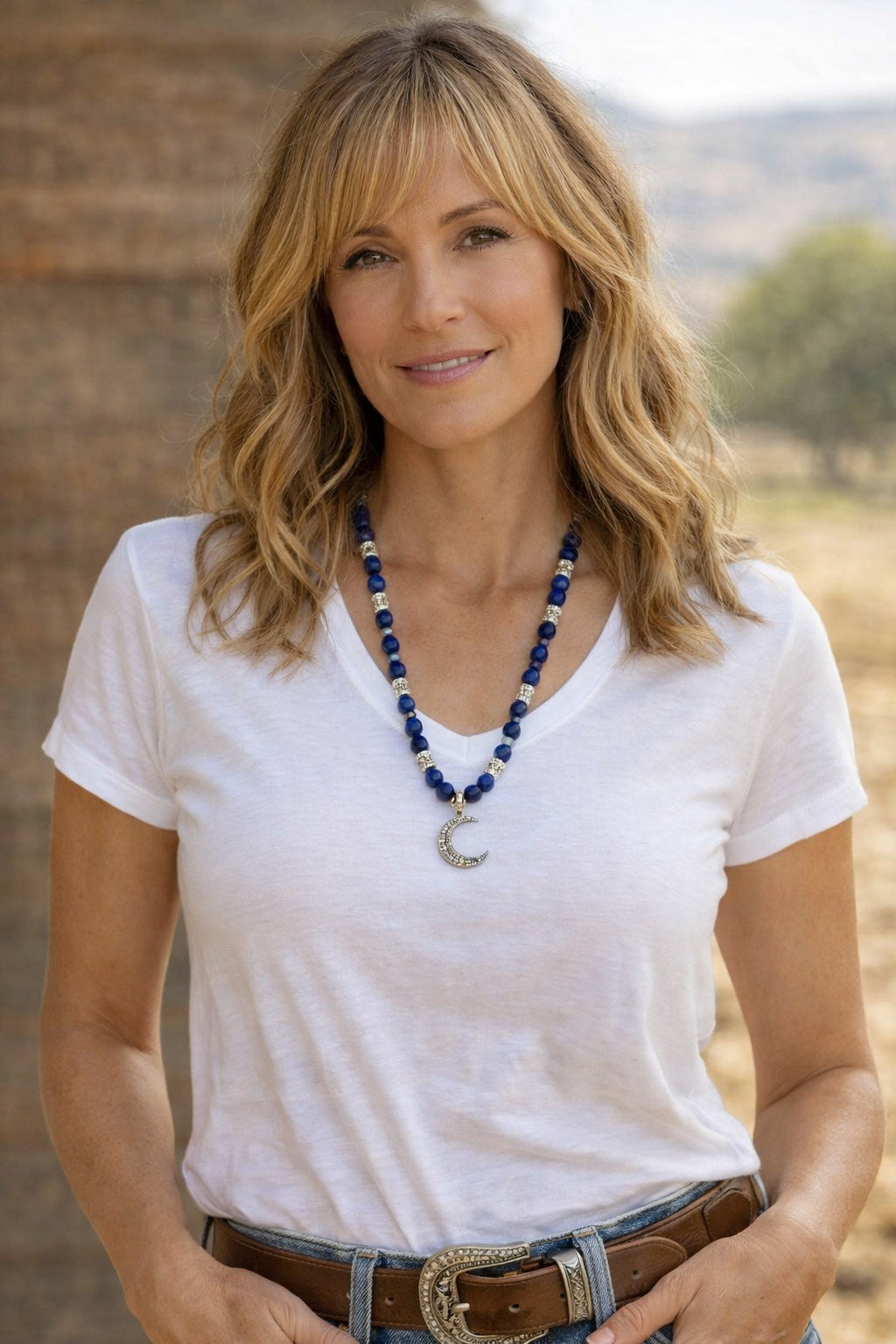 The Montana Night Natural Lapis and Pave Diamond Moon Necklace