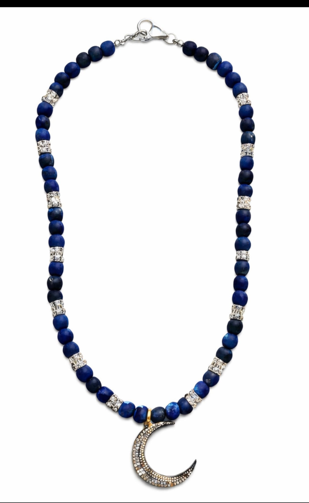 The Montana Night Natural Lapis and Pave Diamond Moon Necklace
