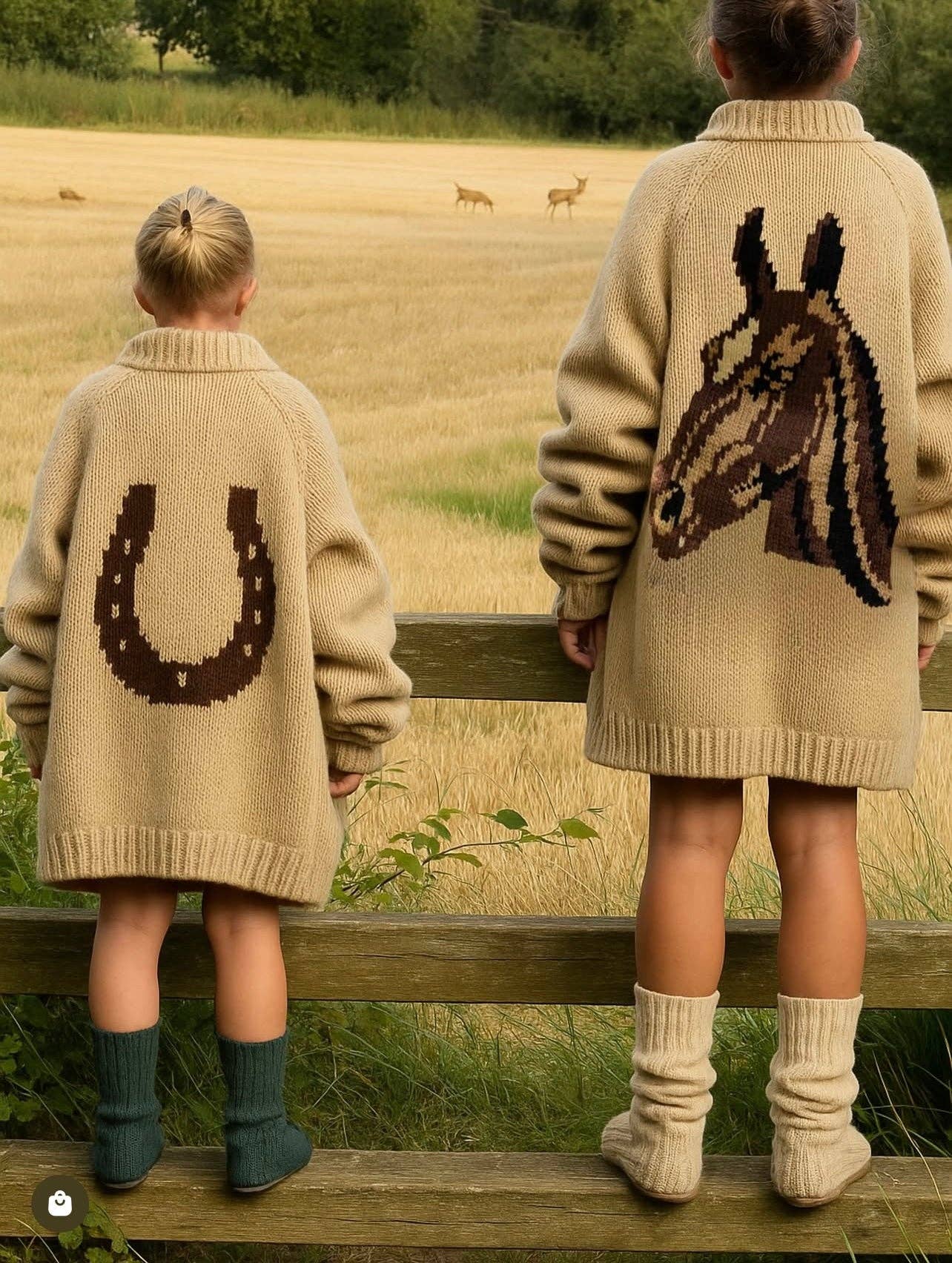 Vintage Horse Varsity Cardigan in Camel: XL