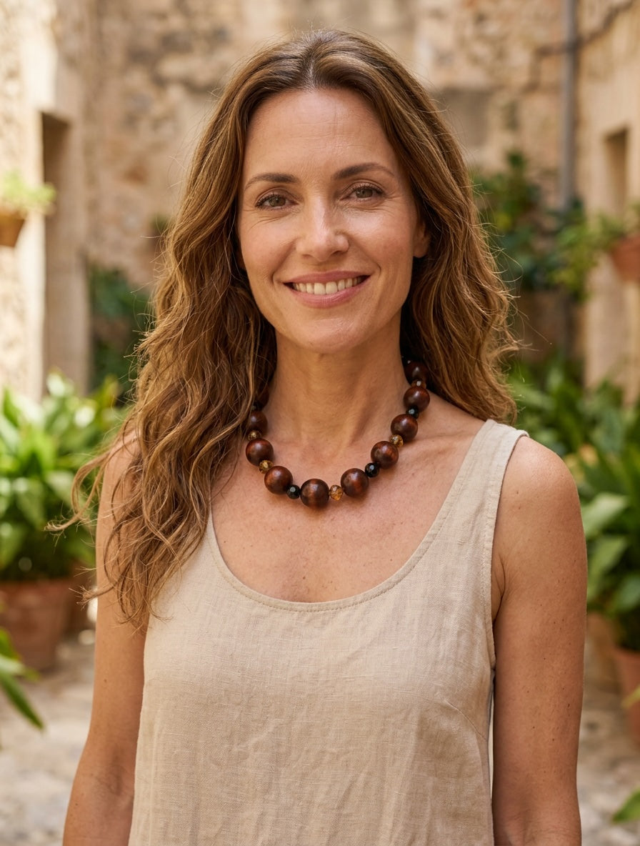 The Wilma Brown Beads with Amber and Black Accents